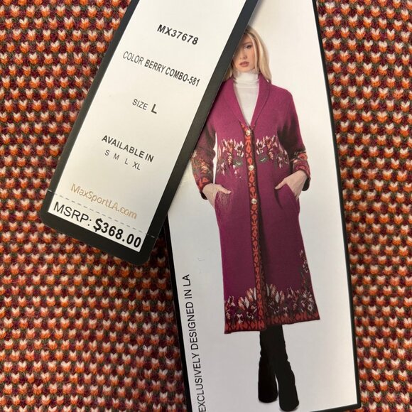 Beautiful Sweater Duster by MAX SPORT - Bright Berry Color - Picture 8 of 9